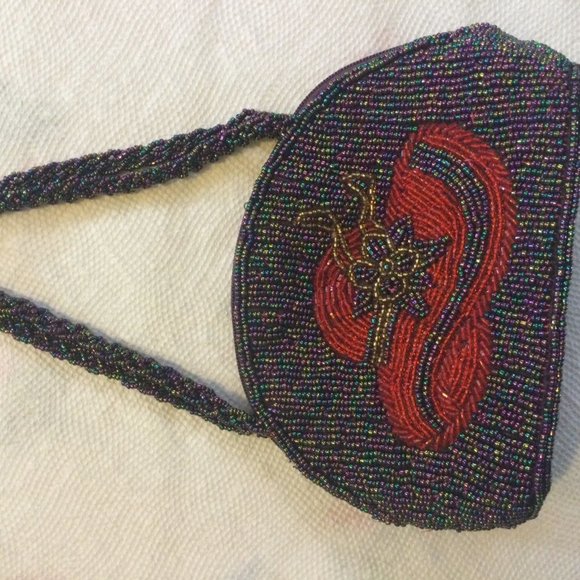 Temptation Italy Women's beaded mini small purse hand bag purple - Picture 3 of 4